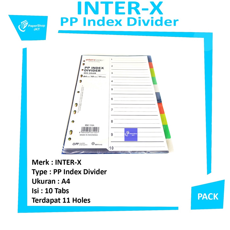 

Best Inter X Folder PP Index Divider A4 10 Tabs Mix Color - Pack ↕➨⁑✲