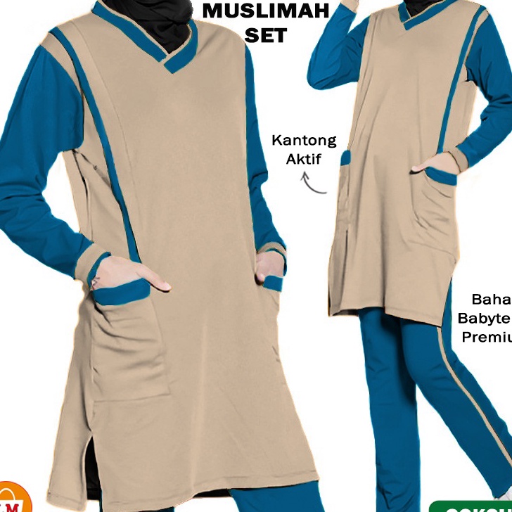 Bayar Di Tempat TERMURAH TERLARIS Baju Setelan Pakaian Olah Raga Tunik Wanita Muslim SET TUNIK MUSLI