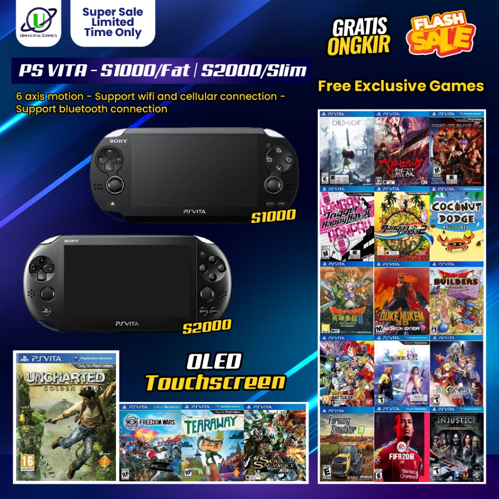 PS Vita Second S10 (Fat) & S20 (Slim) - PSVita CFW Konsol Game Genggam Like New 64Gb / 128Gb / 256Gb