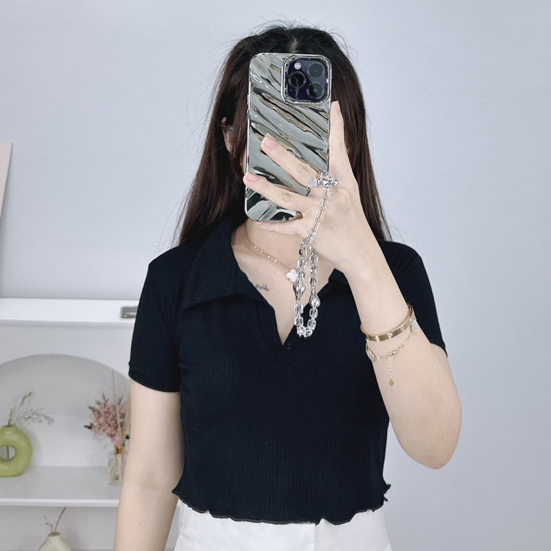 Crop top rib collar | Crop top polo