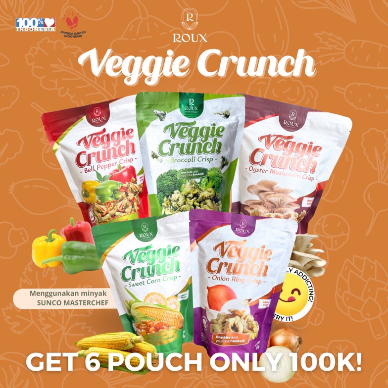 

➻ VEGGIE CRUNCH Keripik Sayur Brokoli Paprika Jagung Manis Bawang Bombay Onion Jamur Tiram 50g Enak Sehat Gurih Nagih Pouch bq8kj