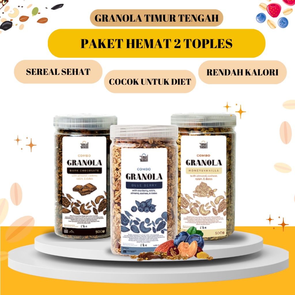 

12.12 FLASH SALE [Paket 2 Toples] Granola Timur Tengah 500 gr Sereal Diet Sehat Oatmeal With Almond Mete buruan