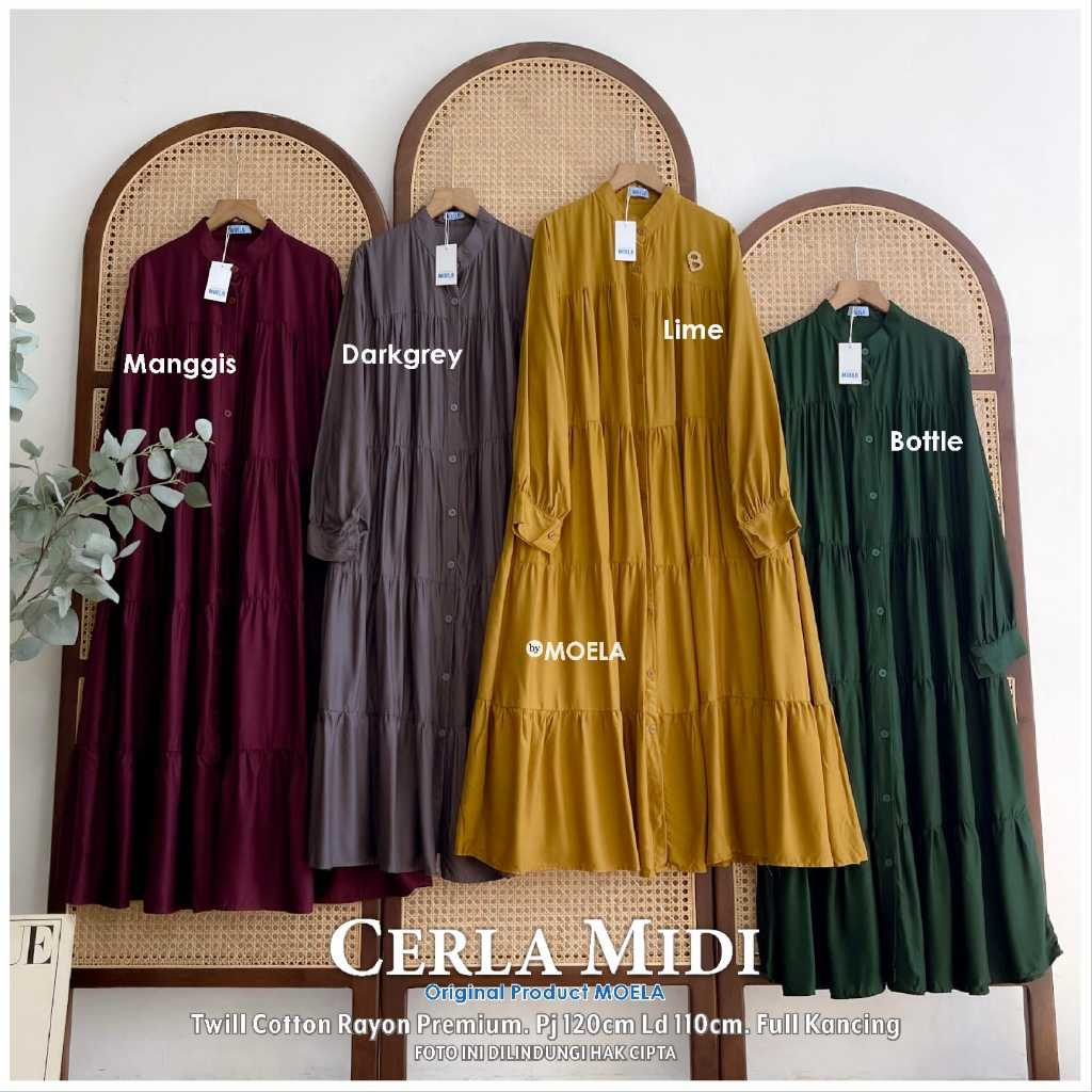 CERLA MIDI DRESS POLOS TWIL COTTON RAYON PREMIUM FULL KANCING BUSUI FRIENDLY BY MOELA