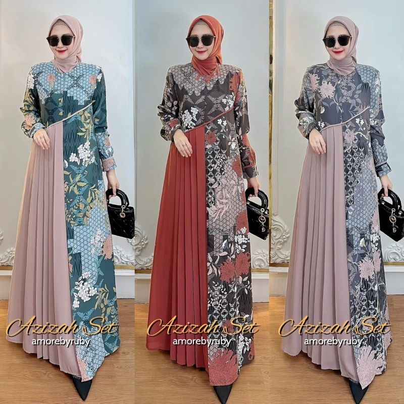 AZIZAH DRESS SET HIJAB//100% ORIGINAL BRAND AMORE BY RUBY//SET HIJAB MEWAH//HARGA MURCE//BEST SELLER