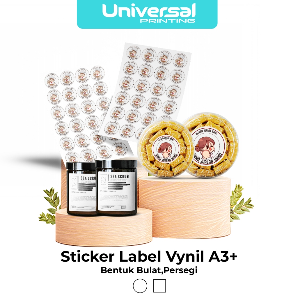 Cetak Sticker Label Vinyl A3+ Kemasan Olshop Makanan Minuman Waterproof - Stiker Label Vinyl Anti Ai