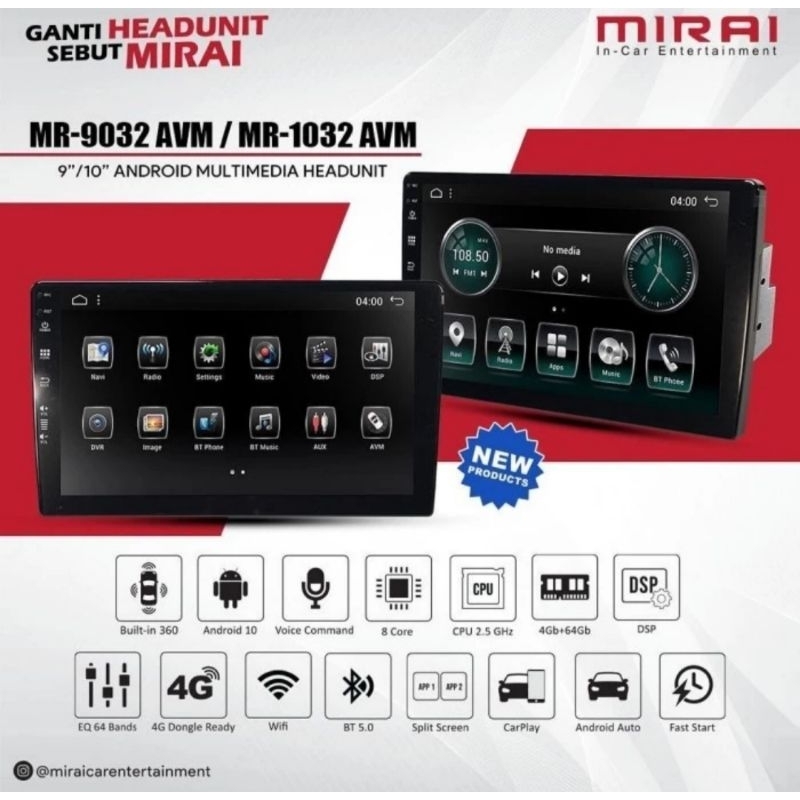 Head unit android Mirai MR 9032 AVM  ram 4/128 GB - mr 9032 avm 9 inch