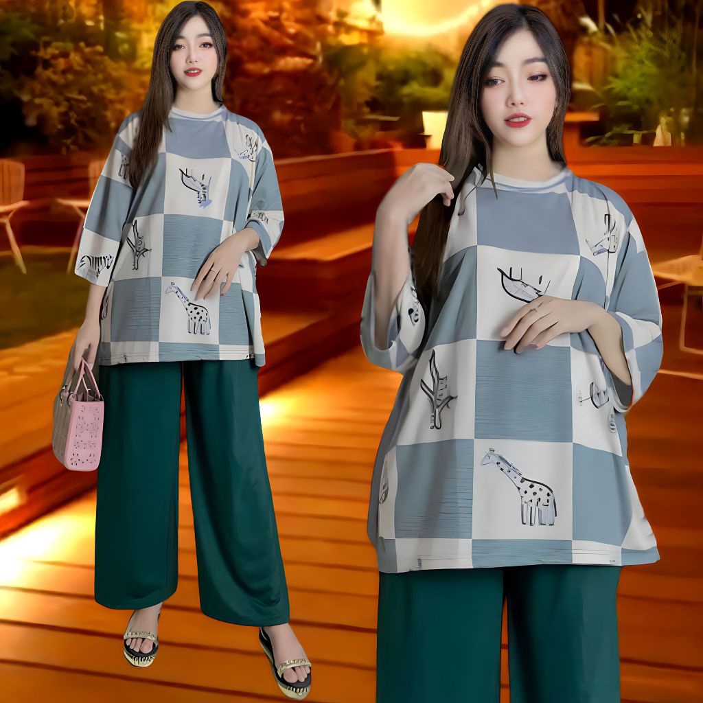 Termurah A8D1 SETELAN WANITA JUMBO LD 120 & LD 140 ATASAN WANITA DAN CELANA KULOT WANITA baju oversi