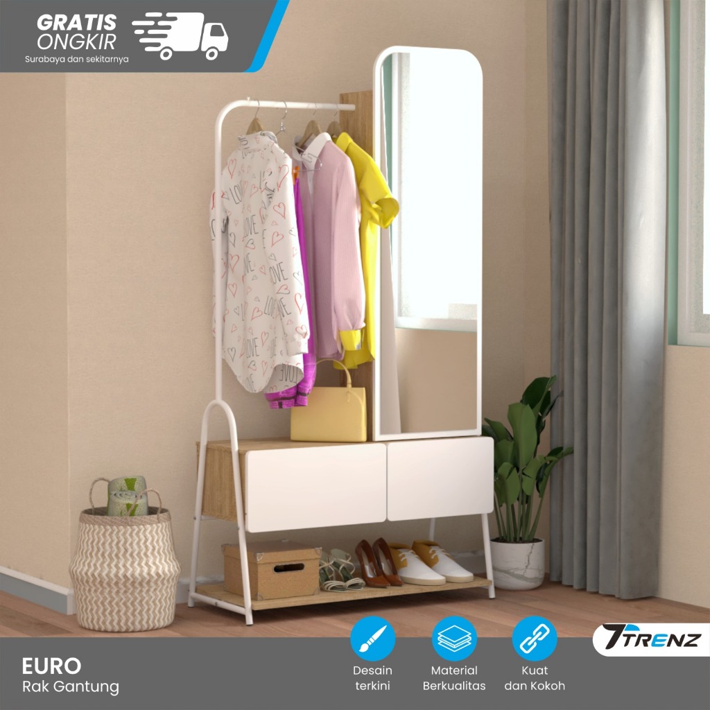 Trenz Furniture - Gantungan baju terbuka Set skincare dengan cermin Full Body Series Euro