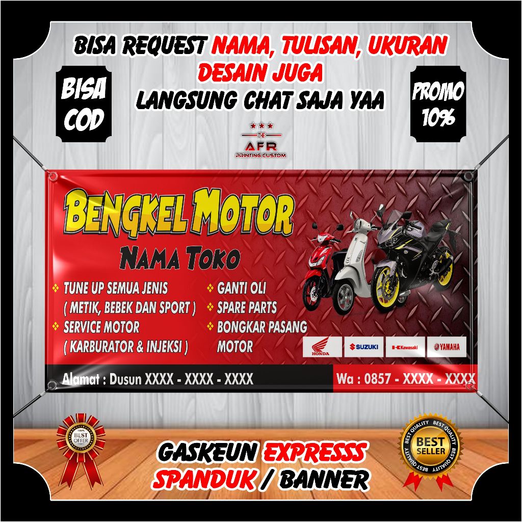 Spanduk Banner Backdrop Bengkel Motor Service Spanduk Usaha Bengkel Motor / Backdroup Bengkel Motor 