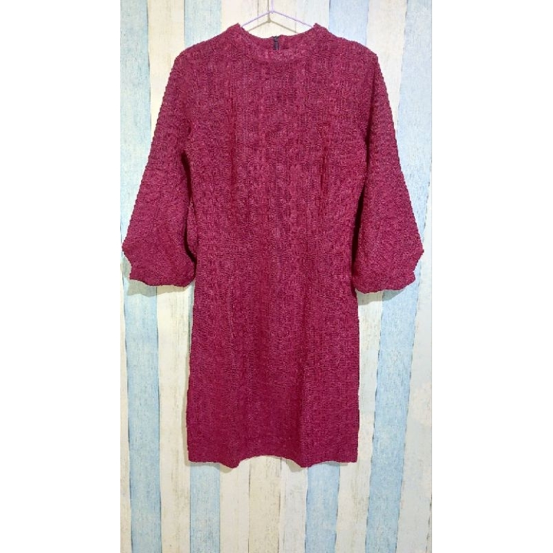 PRELOVED Maroon dress lengan balon