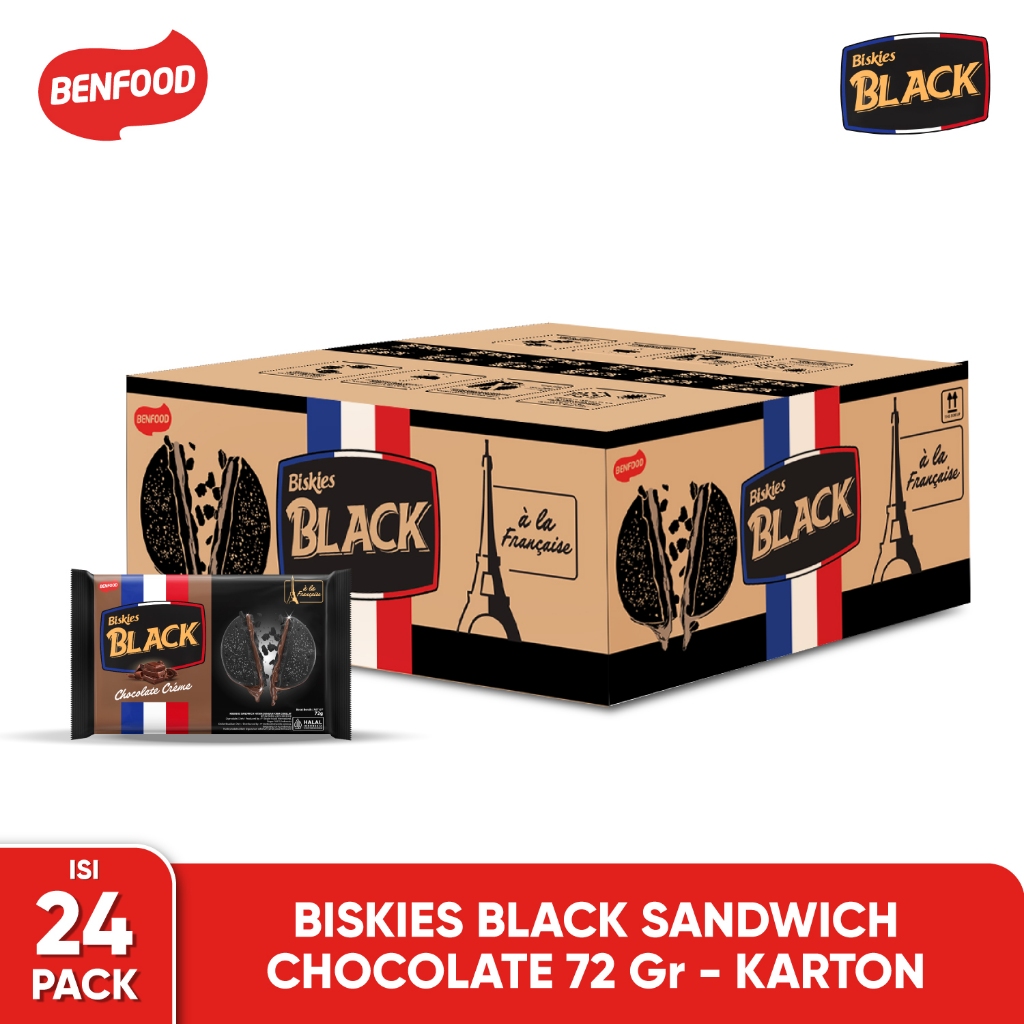 

Biskuit Cokelat BISKIES BLACK SANDWICH CHOCOLATE 72GR - KARTON