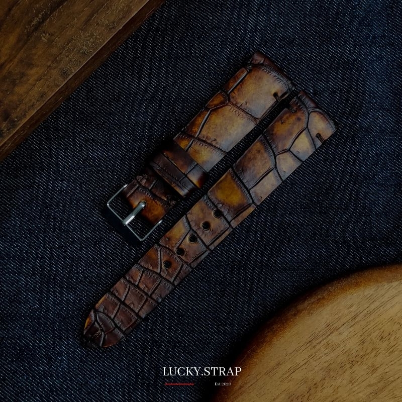 Handmade watch strap crocodile golden shadow