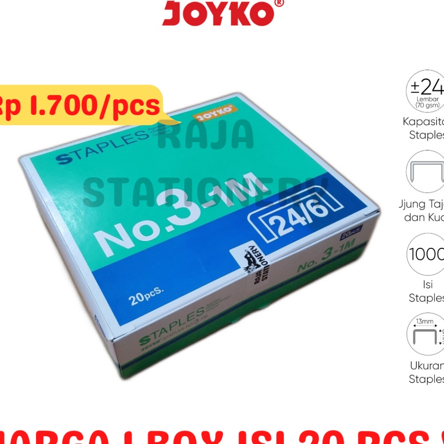 

Baru JOYKO STAPLES NO.3 ISI STEPLER BESAR HEKTER JOYKO NO.3-1M [20PCS] Stock Banyak