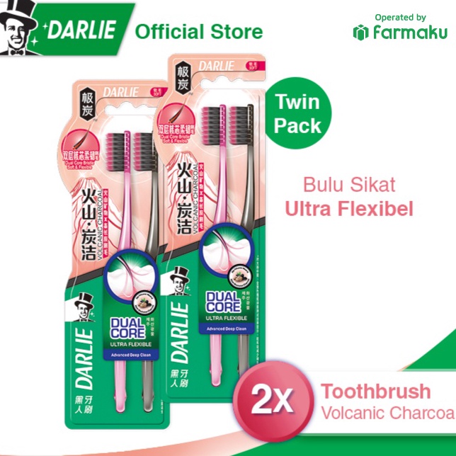 Ready Stok Twin Pack Darlie Toothbrush Ultra Flexible Volcanic Charcoal Isi 2 Dijual Murah
