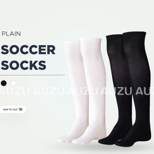 ➤➪✼✰ MECS Soccer Socks - Kaos Kaki Bola / Futsal Hitam Putih Polos Selutut Terlaku.