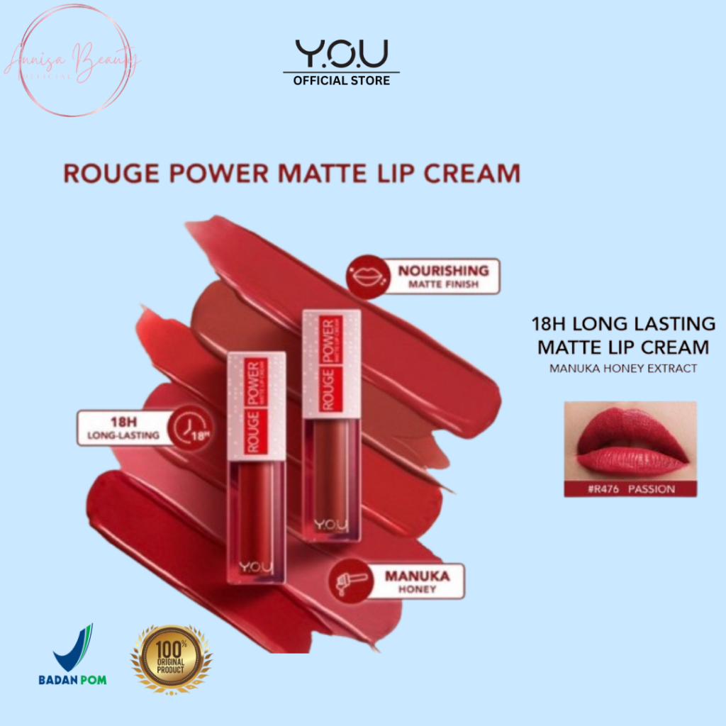 [BPOM][100%ORI&READY]YOU Rouge Power Matte Lip Cream Lipstik | Matte Finish | Tahan Lama | Nourishin