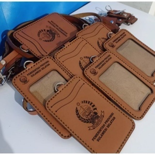 

Name Tag Kulit Asli Custom Nama, Id Card Holder Kulit Custom, Lanyard Kulit