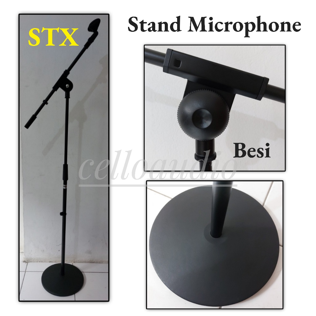 Stand Mic Full Besi STX Kaki Bundar Stand Microphone