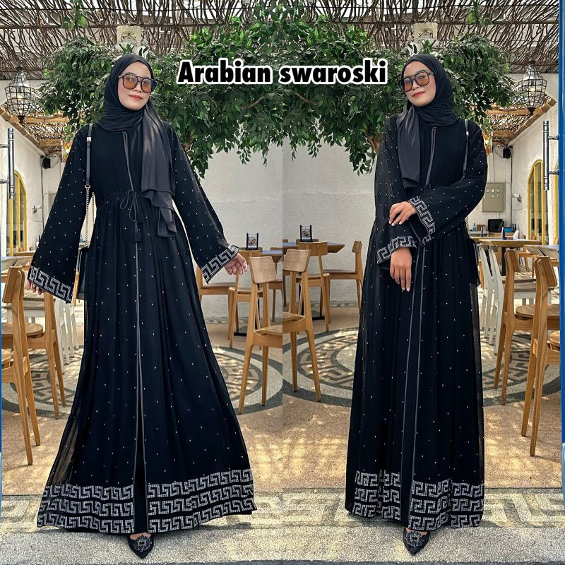 Abaya Hitam Gamis Wanita Terbaru Fashion Muslim Turkey Dubai Arabian swaroski