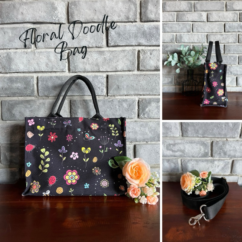 Tas kanvas wanita /sling canvas bag / tas selempang / floral doodle / LYLIA DOODWEAR