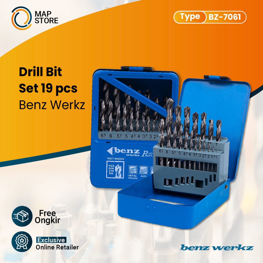 Mata bor besi set HSS 19pcs / Drill bit set 19pcs 1mm - 10mm / BZ 7061 Benz Werk
