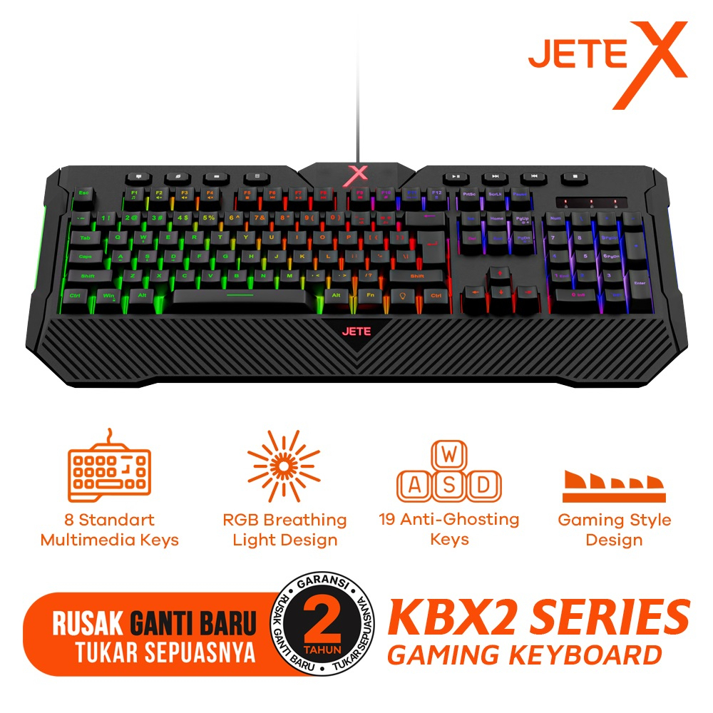 JETE X KBX2 Wired Keyboard Gaming with RGB 4800 DPI JETEX Garansi 2 Tahun