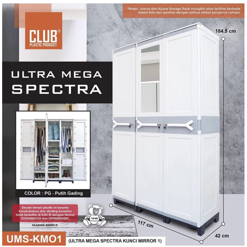 lemari plastik 3 pintu club jumbo mega ultra bisa buat gantungan semua