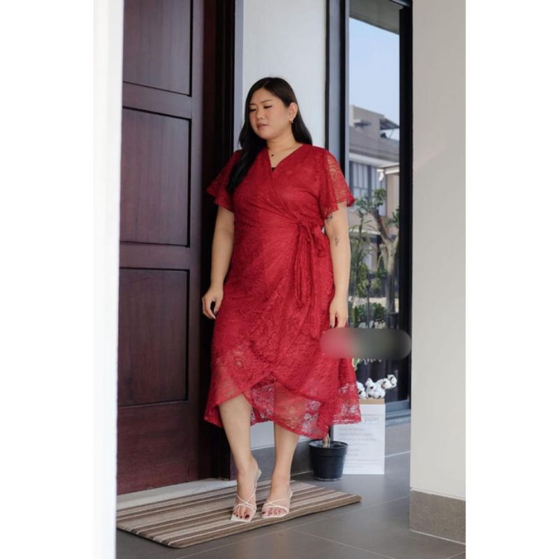 Dress scuba brokat merah maroon dan hijau jumbo
