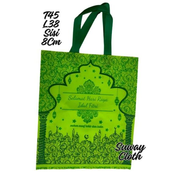 

Suway Cloth 3 Helai TAS Idul Fitri 30x40x8 CM Hijau 65gsm / Goodie bag Sablon Lebaran 38x45x8 cm Kuning / Kantong Kain Serbaguna / spunbond