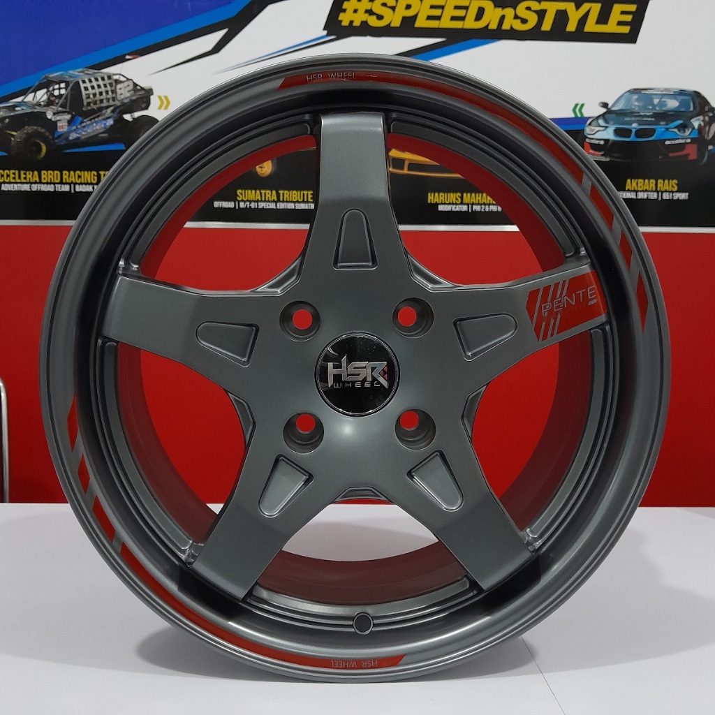 Velg mobil Swift ignis yaris ring 15 HSR type pente baut 4x100 lebar 6,5 offset 42 warna grey