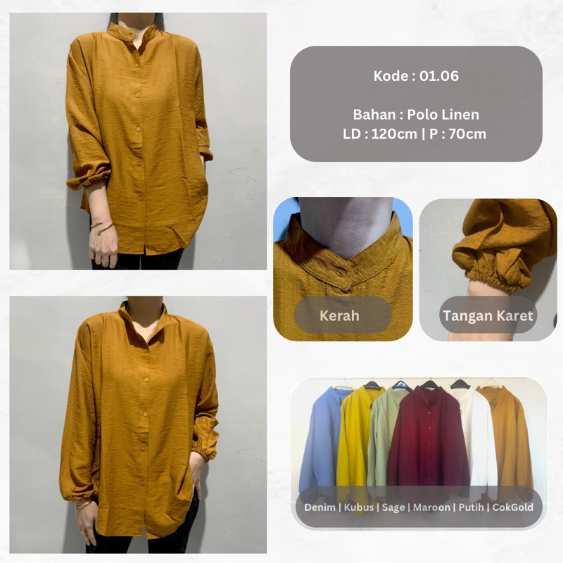 Kemeja Polo Linen Polos kerah shanghai