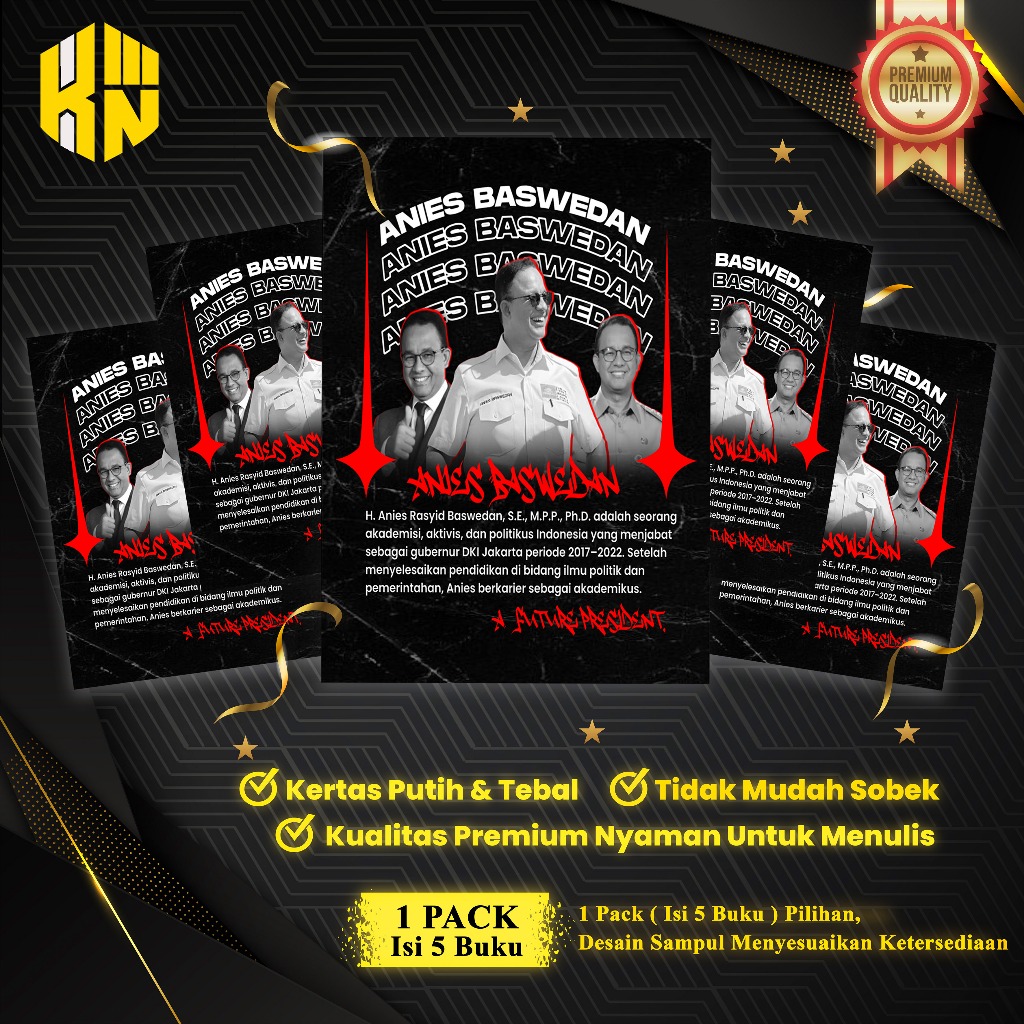 

KEN.IND - Buku Tulis Sekolah Custom Tema ANIS BASWEDAN Bergaris 38 Lembar 1 Pak Isi 5 Buku/ Buku Tulis Anime/ Buku Aesthetic/ Buku Catatan