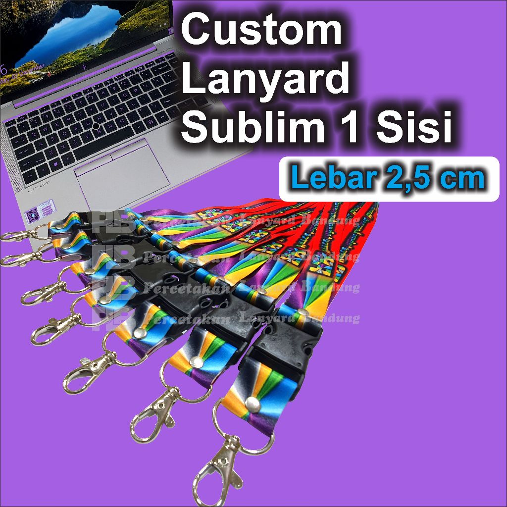

Cetak Tali Lanyard Sublimasi satu sisi atau 2 sisi lebar 2.5cm bahan tissue tidak luntur