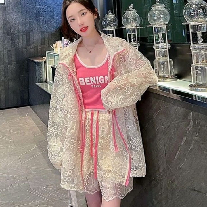 6072 Set2PCS Setelan ONESET JAKET PEGGY DRAWSTRING LACE BROKAT SET CELANA PENDEK SETCEL Korea Korean