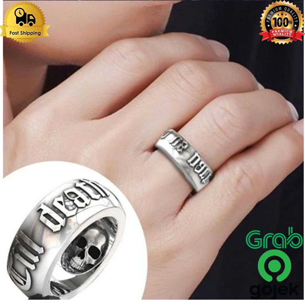 CINCIN PRIA TITANIUM SKULL ASLI PUNK TENGKORAK PERAK ORI PREMIUM C128