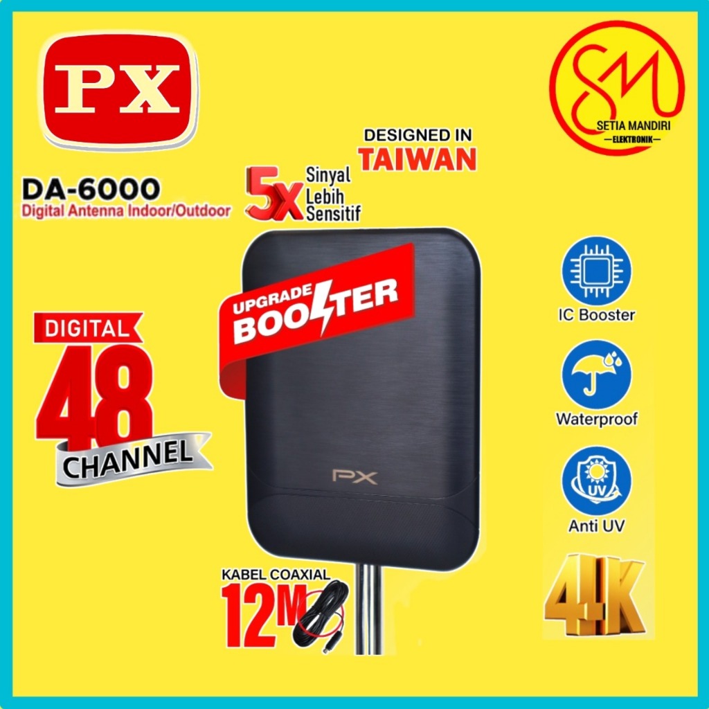 Antena TV Digital Indoor Outdoor Antenna Booster DVBT2 4K PX DA-6000