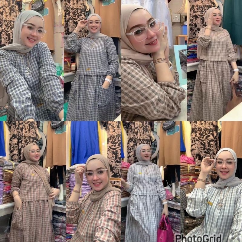 GAMIS KATUN SAKU MOTIF KOTAK TERVIRAL//100% ORIGINAL BRAND KORINA//BEST SELLER//KATUN PREMIUM