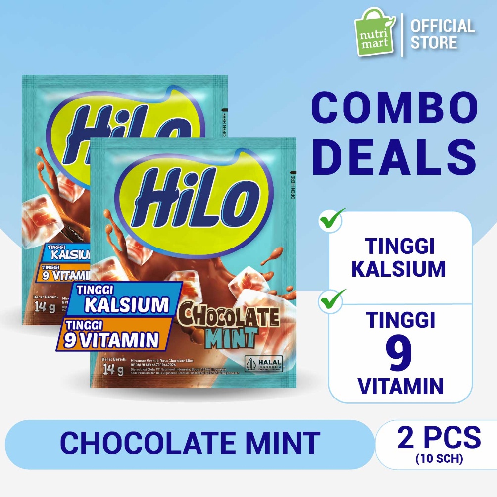 

Terb@tas Twin Pack - HiLo Chocolate Mint 10 Sachet - Minuman dengan Cokelat Tinggi Kalsium Praktis dalam Sachet Promo Besar