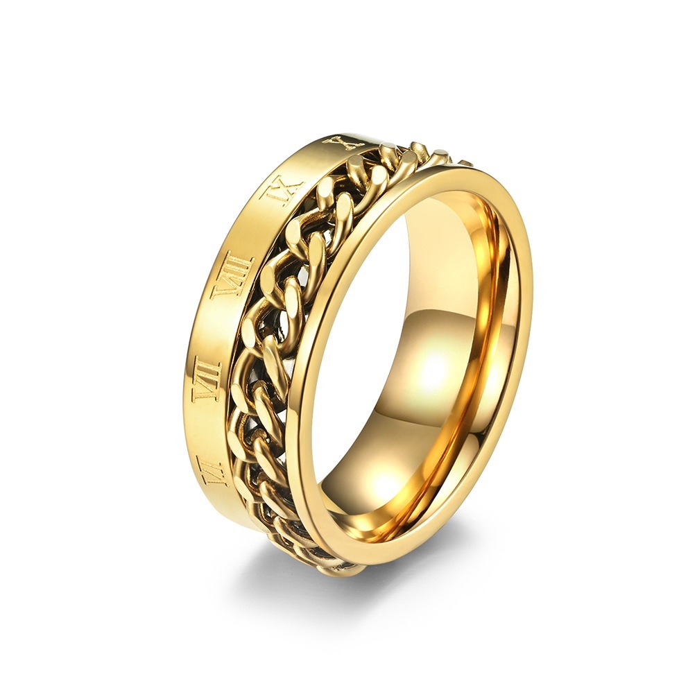 terlaris cincin galang titanium steel anti karat rantai rotating chain romawi pria unisex keren
