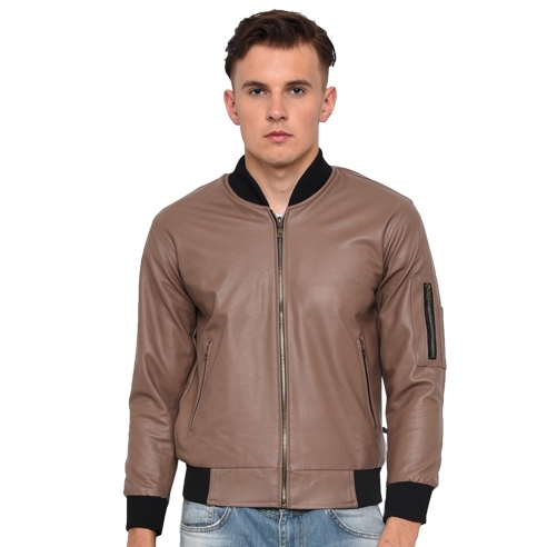 JAVA SEVEN Jacket kulit sintetis pria | Jacket motoris biker / Jacket kulit imitasi / Mocca HJN 025