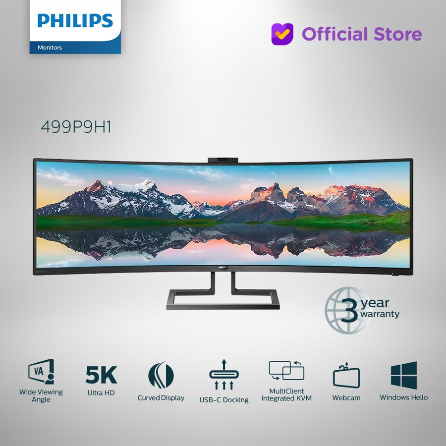 Monitor PHILIPS LED 49" 499P9H1 32:9 HDMI DP USB-C 65w WebCam Mic Spk