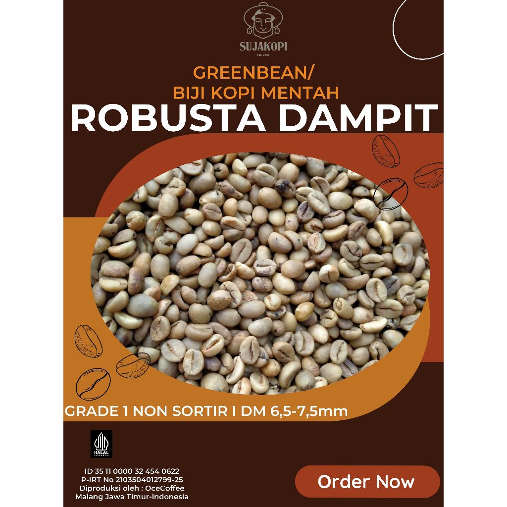 Kopi Robusta dampit 25KG greenbean BIJI KOPI MENTAH GRADE 1 NON SORTIR DM 6,5-7,5MM