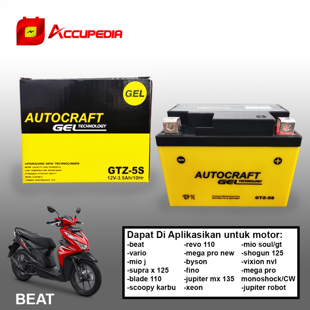 Aki motor murah honda vario 110 , supra x 125, revo shogun 125, accu GTZ5S aki autocraft gel