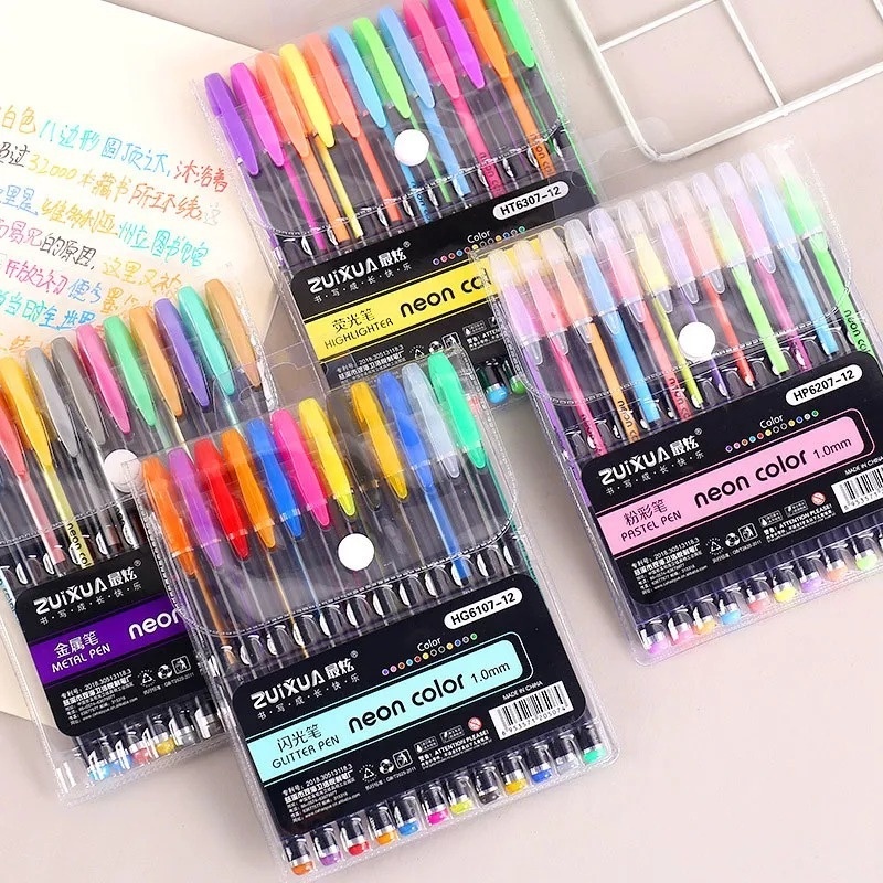 

Pena Glitter Metalik 1.0mm Isi 12pcs Pulpen Warna Warni Tinta Pastel Neon Color Pena