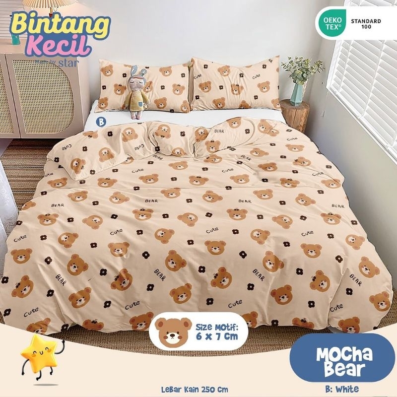 Katun Lokal Original Grade 1 kain Sprei meteran bahan Star Deluxe motif Mocha Bear Coklat