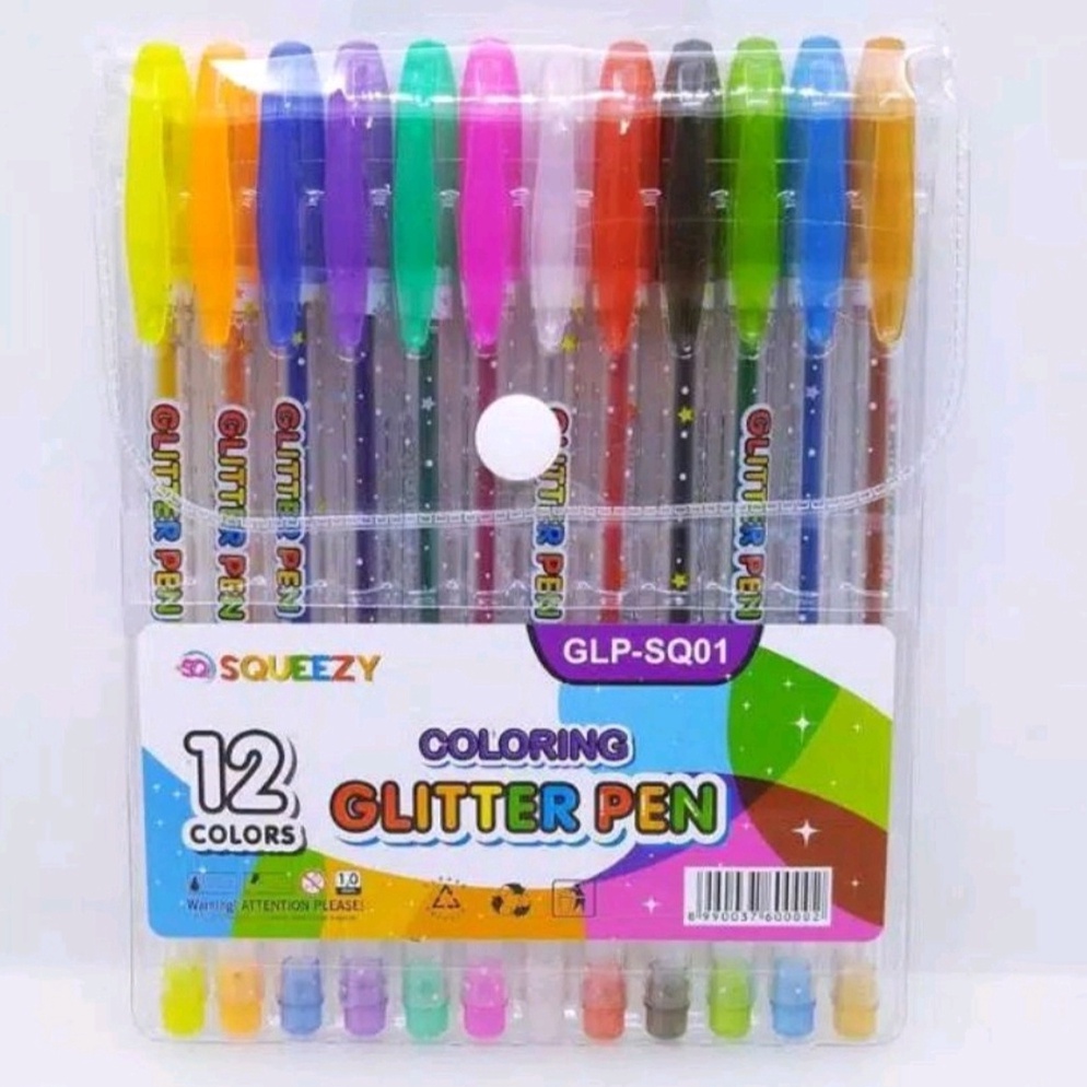 

[☁I51/] Pulpen Gel Warna Glitter / Glitter Pen Squeezy 12 Warna Ready Stcok