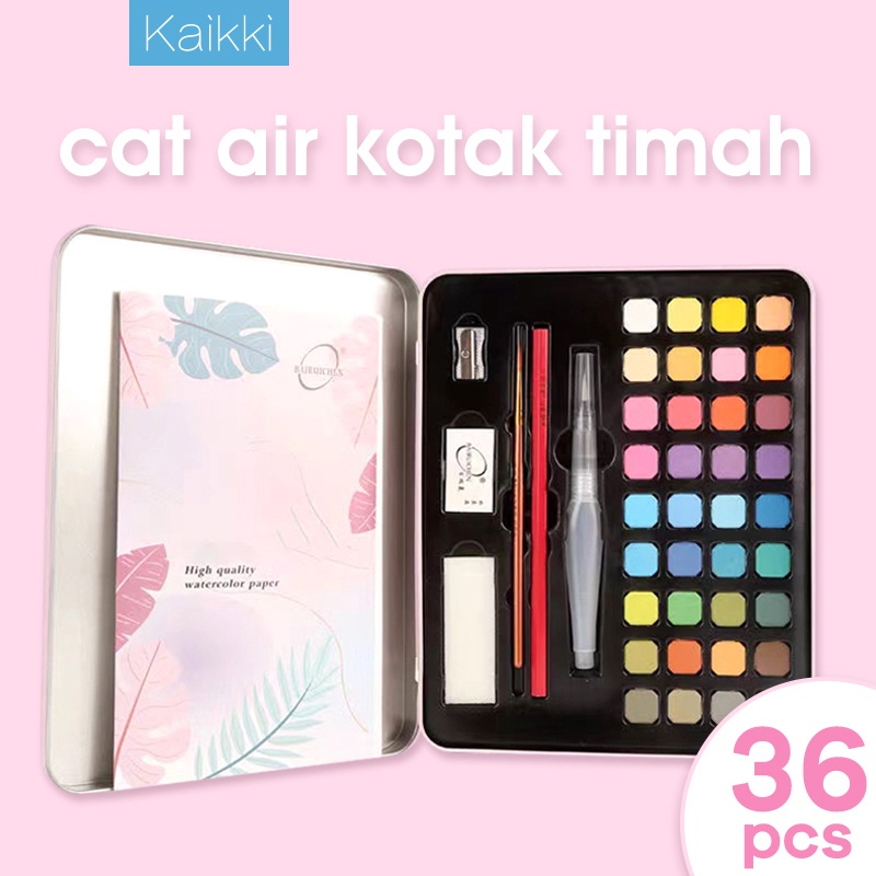 

Original Kaikki Cat air 36/48 warna kemasan kotak besi solid set pigmen portabel kelas profesional anak pemula cat air serbuuu !