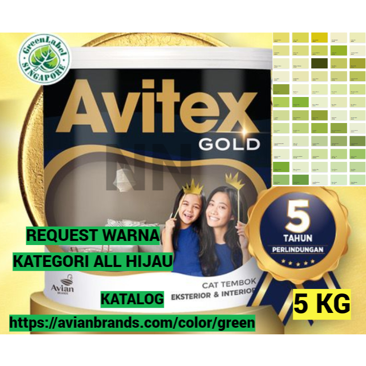 CAT TEMBOK AVITEX GOLD 5KG WARNA HIJAU DINDING PLAFON CAT EXTERIOR CAT INTERIOR