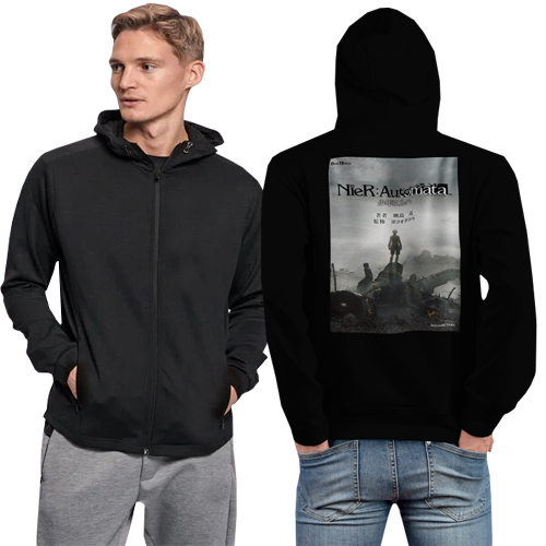 Jaket Hoodie Nier Automata New Hoodie Jumper Pullover & Zipper (Ritsleting) Bahan Cotton Fleece