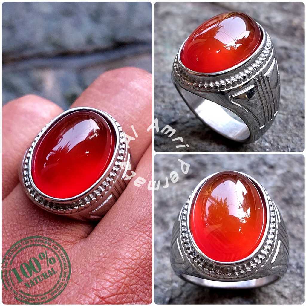 Cincin batu akik natural red baron Cincin pria red baron carnelian Batu Red Baron Asli